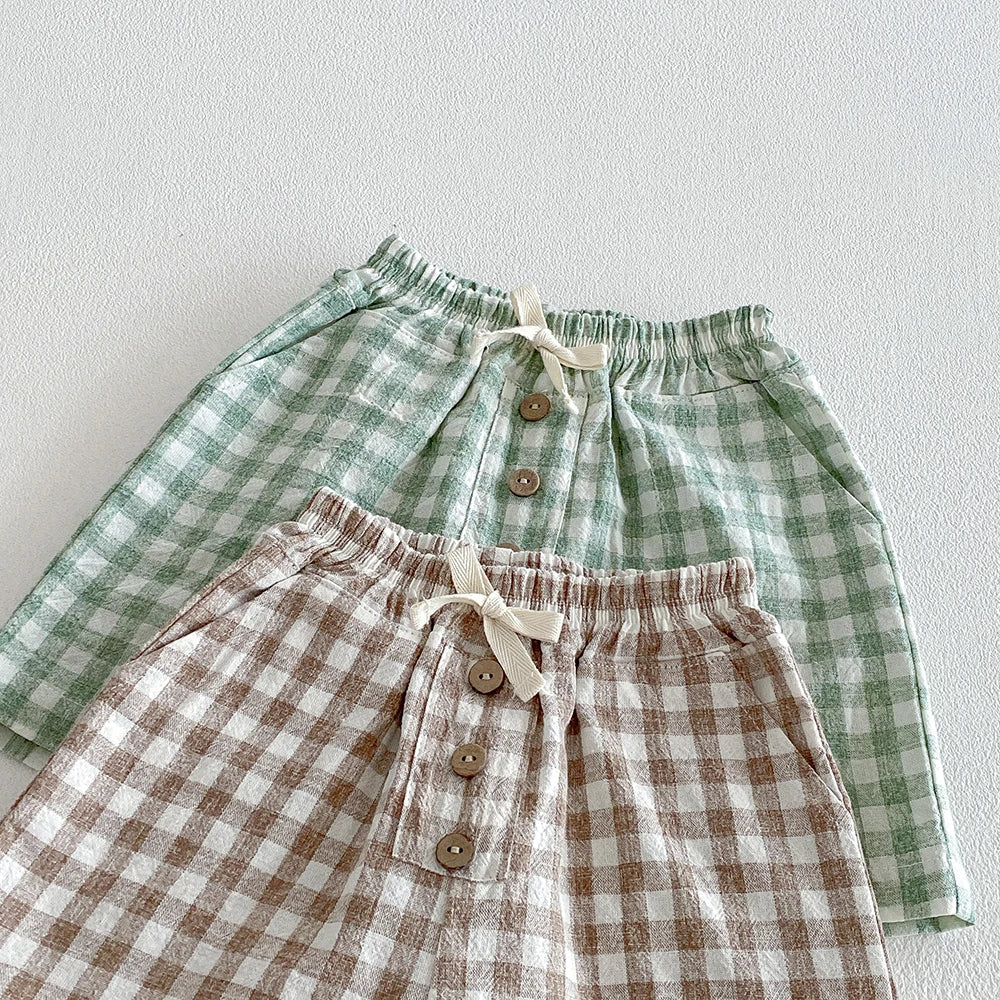 Linen Cotton Plaid Shorts