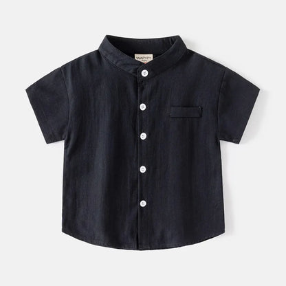 Stand Collar Solid Cotton Shirt