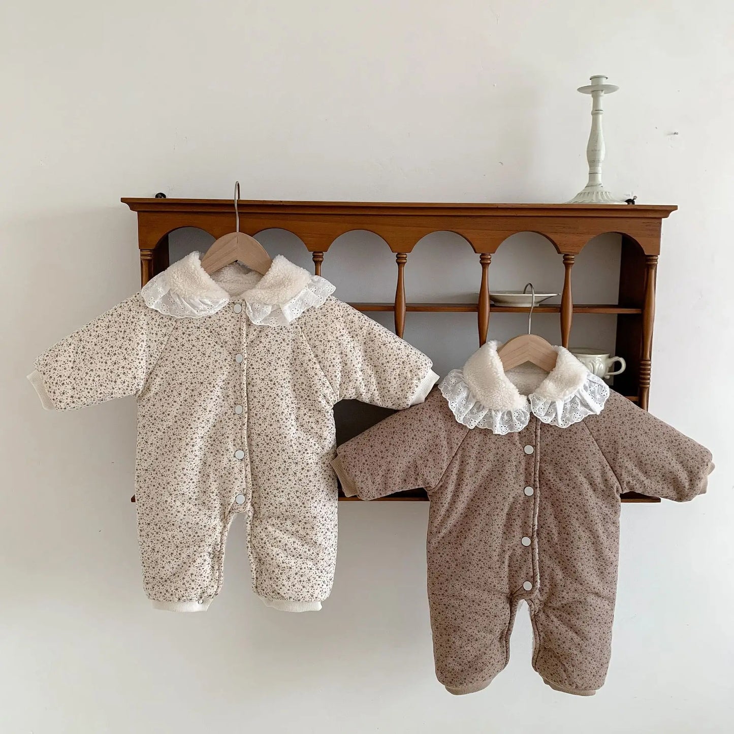 Floral Lace Collar Plush Jumpsuit