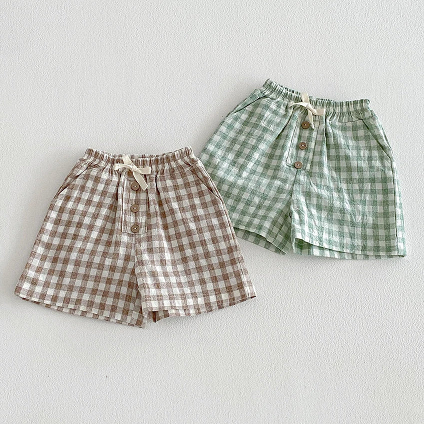 Linen Cotton Plaid Shorts