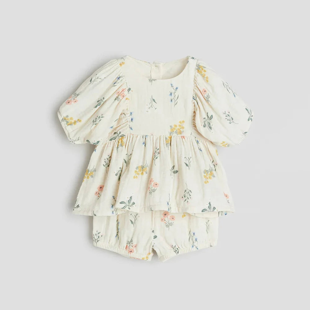 Ruffle Floral Cotton Shorts Set