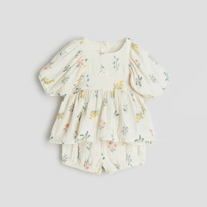 Ruffle Floral Cotton Shorts Set