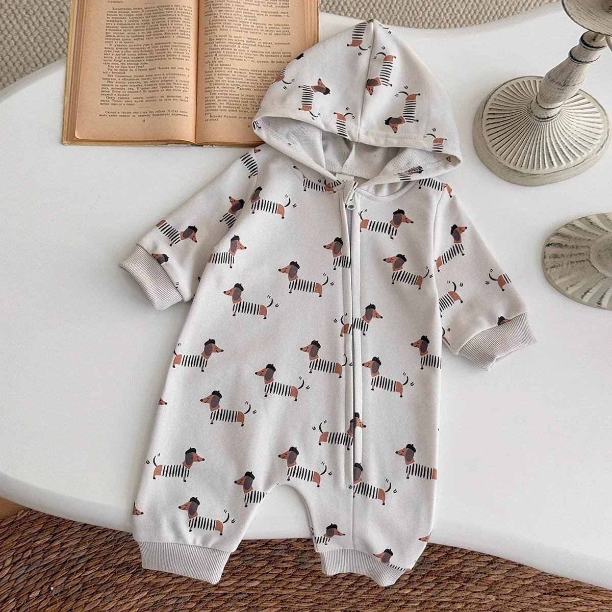 Dog Printed Hooded Jumpsuit