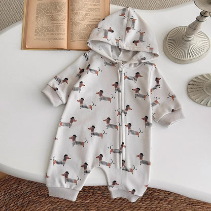 Dog Printed Hooded Jumpsuit