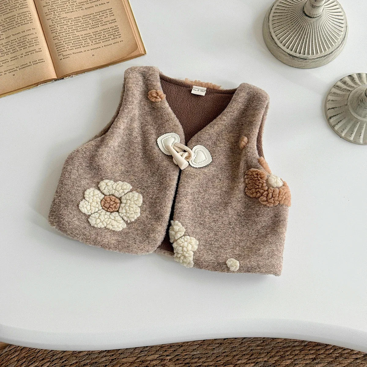 Plush Flower Embroidered Vest
