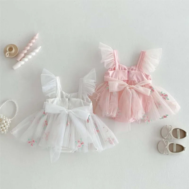 Fly Sleeve Floral Tulle Dress
