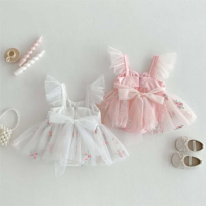 Fly Sleeve Floral Tulle Dress