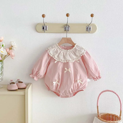 Lace Collar Ribbon Romper