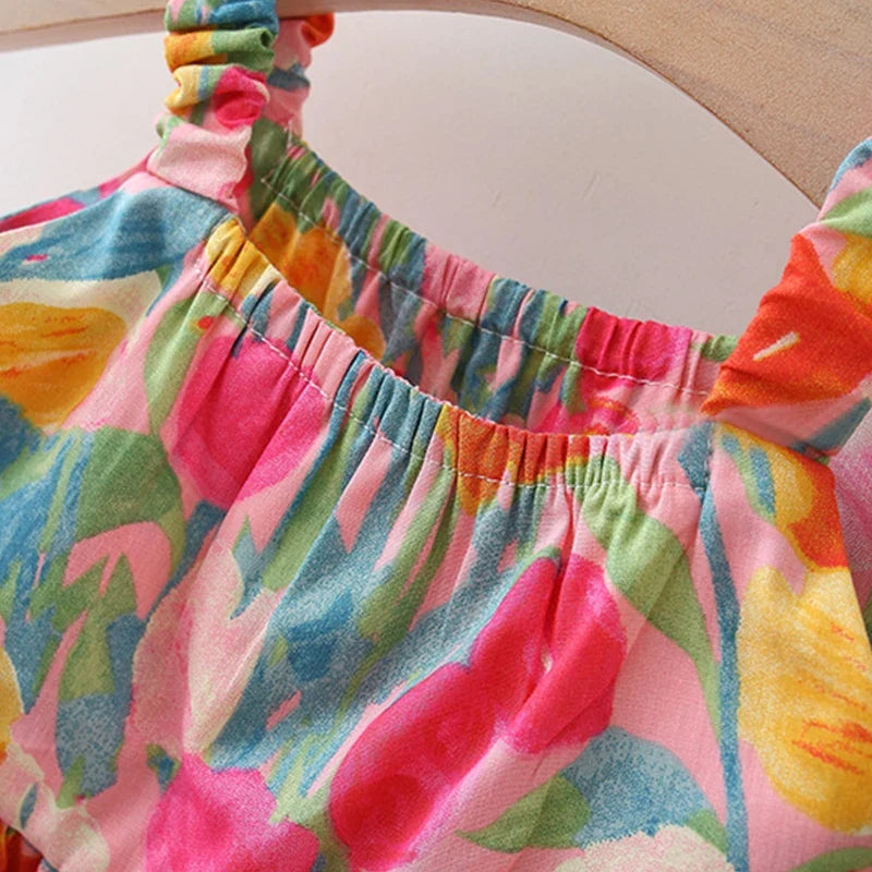Layered Cotton Floral Dress w Hat