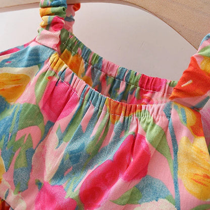 Layered Cotton Floral Dress w Hat