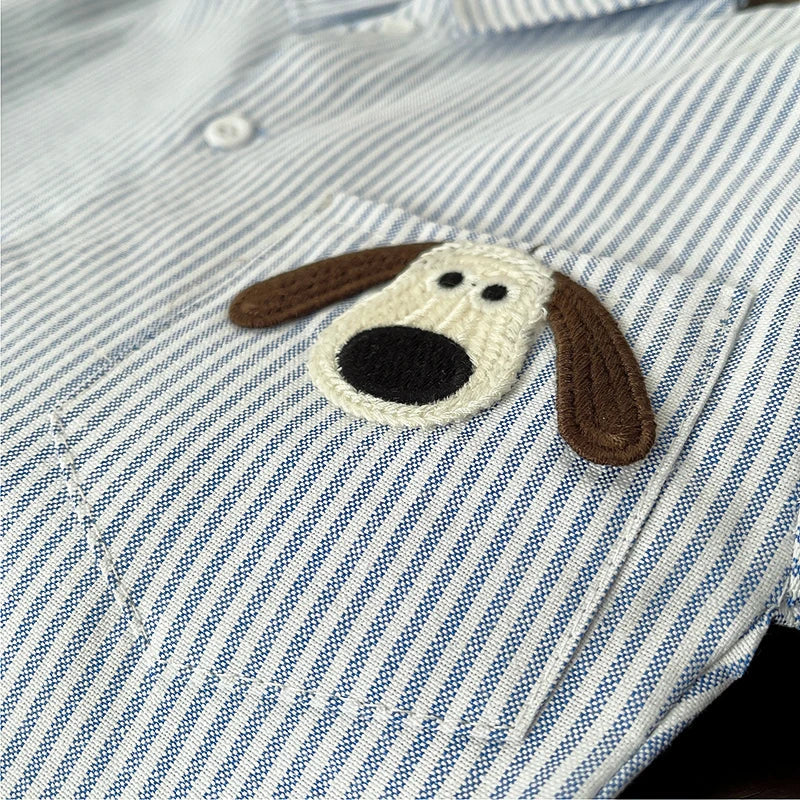 Stripe Button Up Dog Patch Shirt