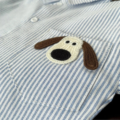 Stripe Button Up Dog Patch Shirt