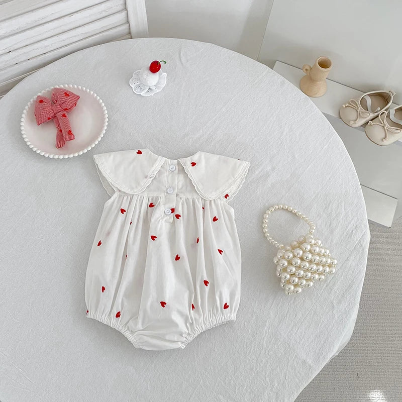 Heart Print Flap Romper