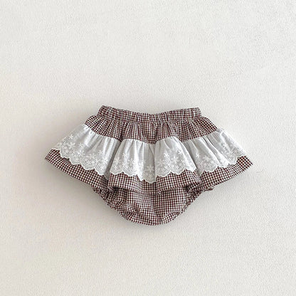 Plaid Ruffles Lace Skirt
