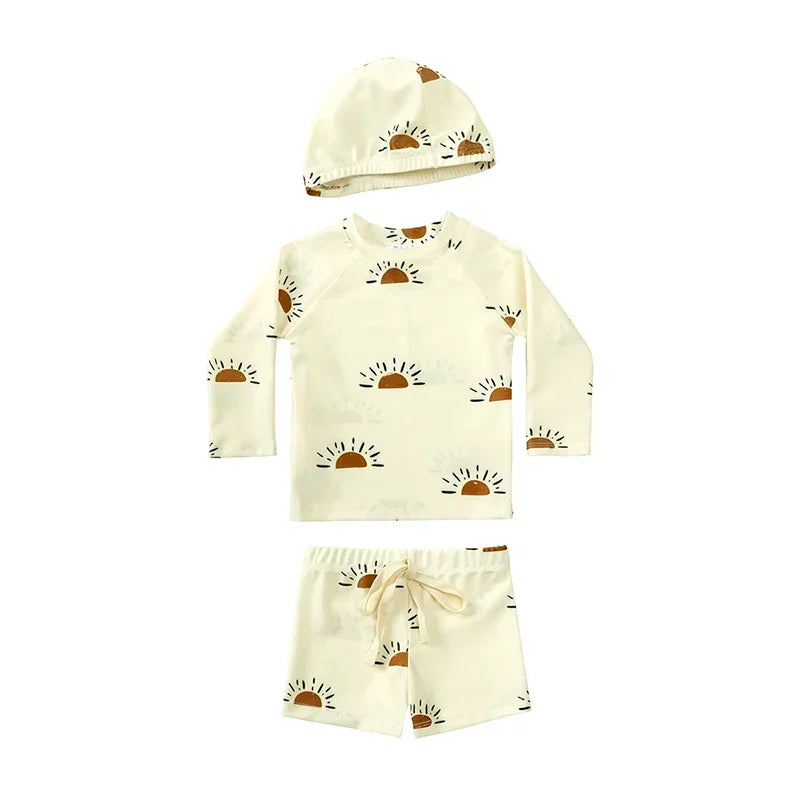 Boys Long sleeve Swimsuit Set. 3Pcs