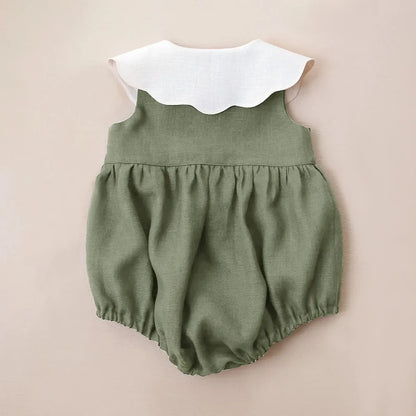 Embroidered Flap Cotton Long Sleeve Romper