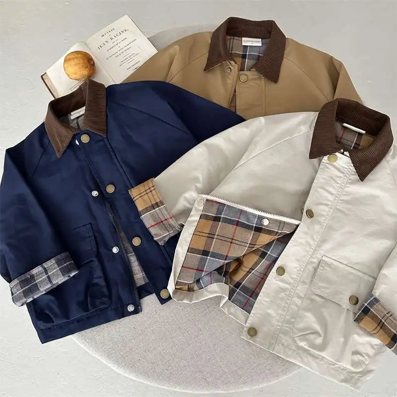 Plaid Suede Neck Coat Jacket