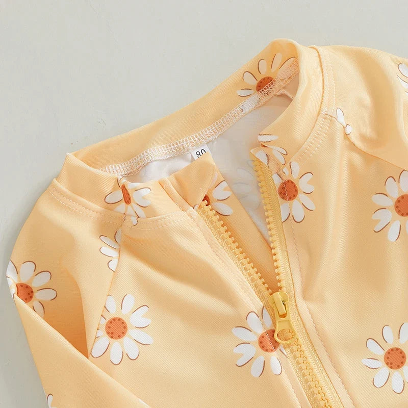 Floral Rash Guard Swimsuit with Hat Set