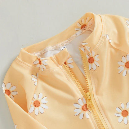 Floral Rash Guard Swimsuit with Hat Set