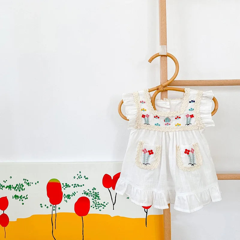 White Frill Embroidery Dress