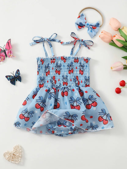 Blue Cherry Print Romper