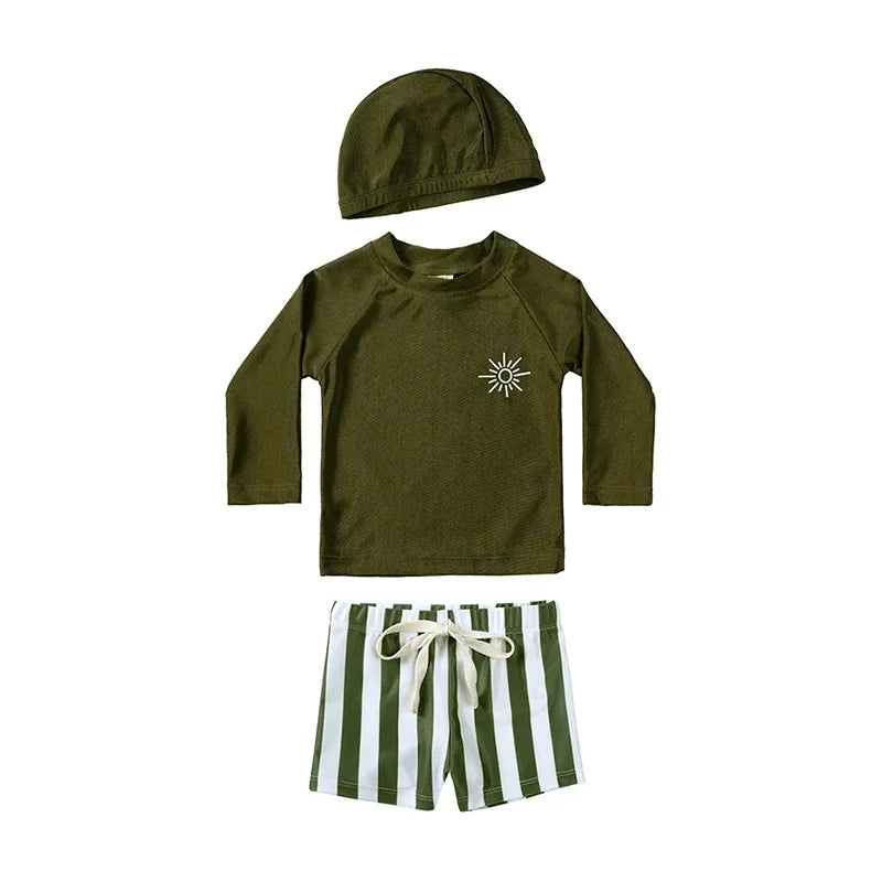 Boys Long sleeve Swimsuit Set. 3Pcs