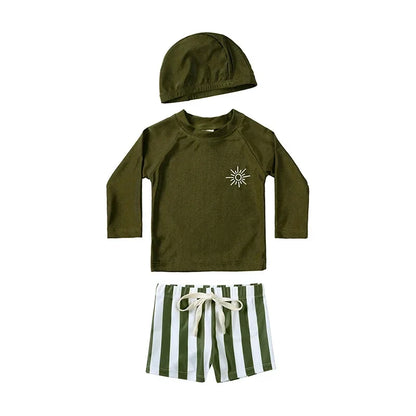 Boys Long sleeve Swimsuit Set. 3Pcs