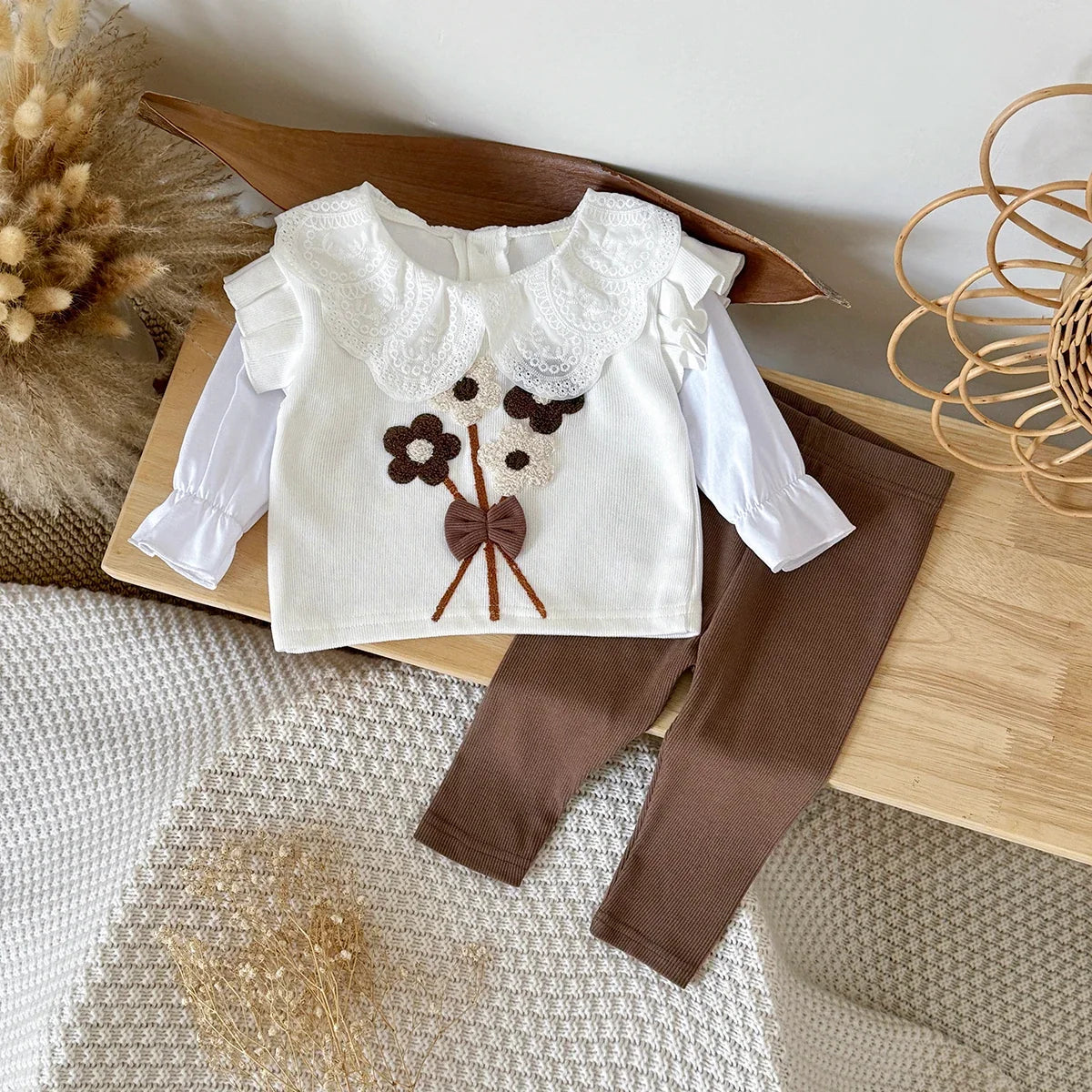 Brown Flower Embroidery Set