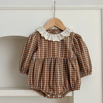 Lace Collar Checkered Romper