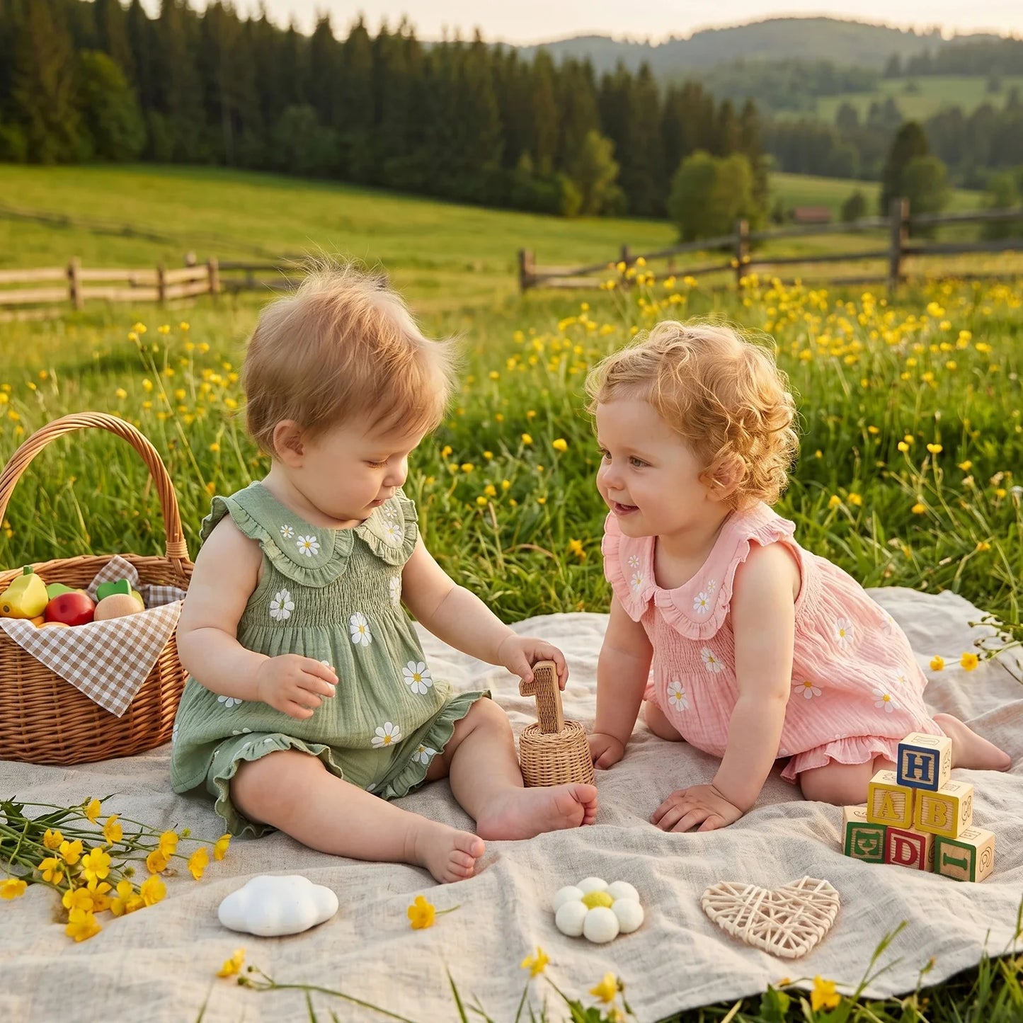 Daisy Print Doll Collar Shorts Set