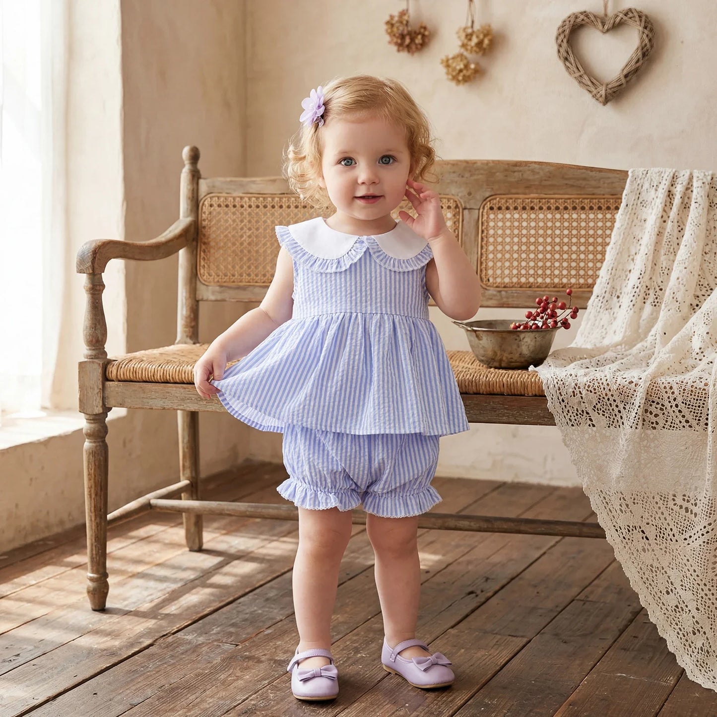 Frill Collar Stripe Set