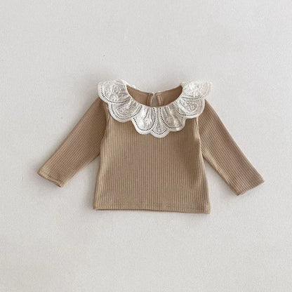 Embroidered Flower Lotus Collar Top