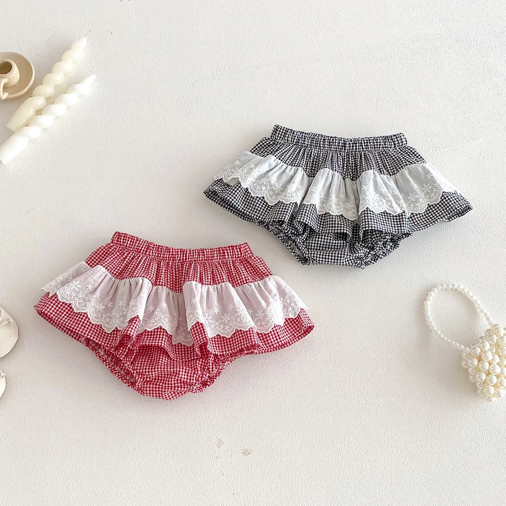 Plaid Ruffles Lace Skirt