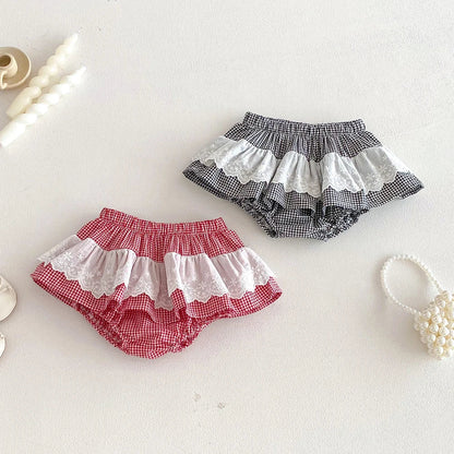 Plaid Ruffles Lace Skirt