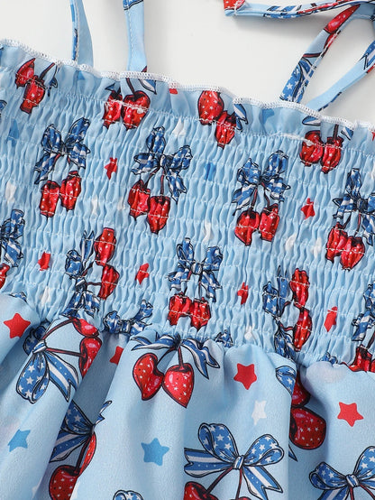 Blue Cherry Print Romper