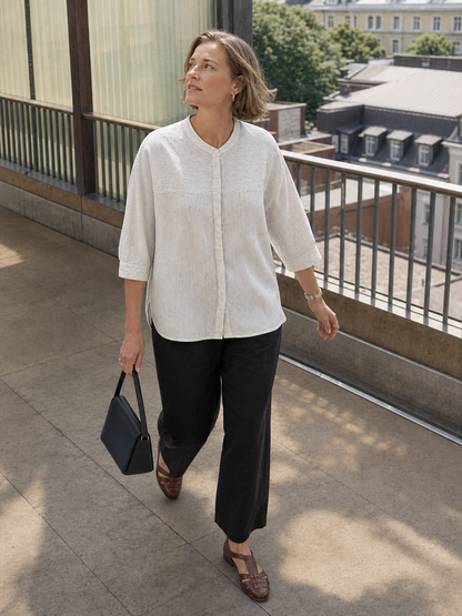 100% Linen Striped Three-Quarter Sleeve Shirt SKYLAR