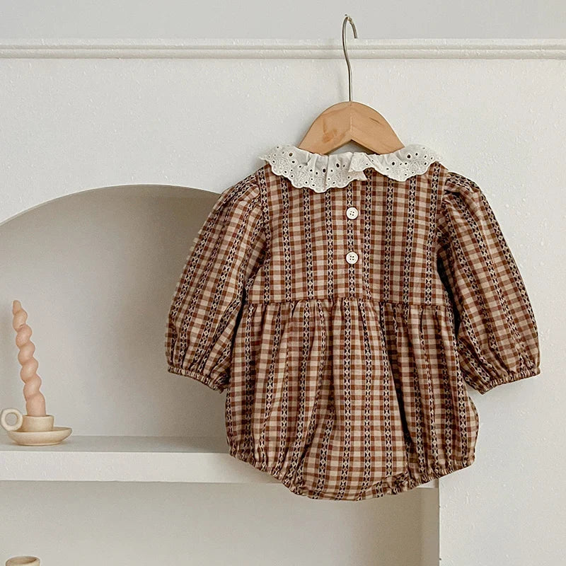 Lace Collar Checkered Romper