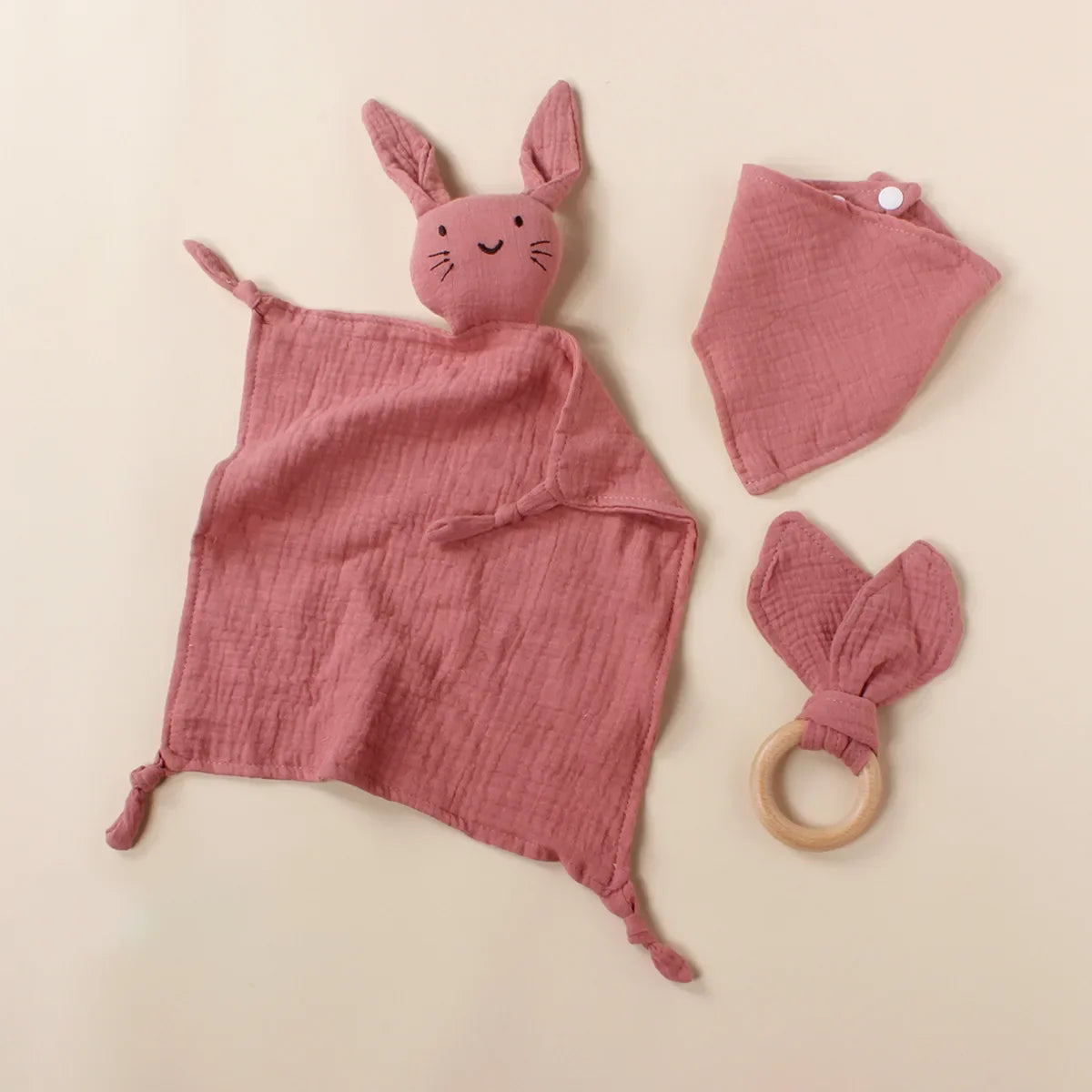 Muslin Wooden Ring Teething Set