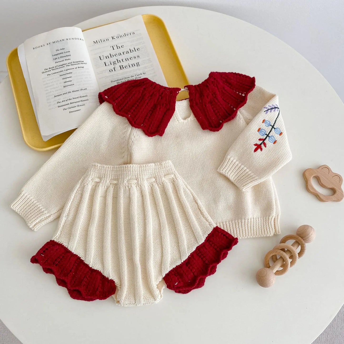 Floral Embroidered Lotus Knit Set