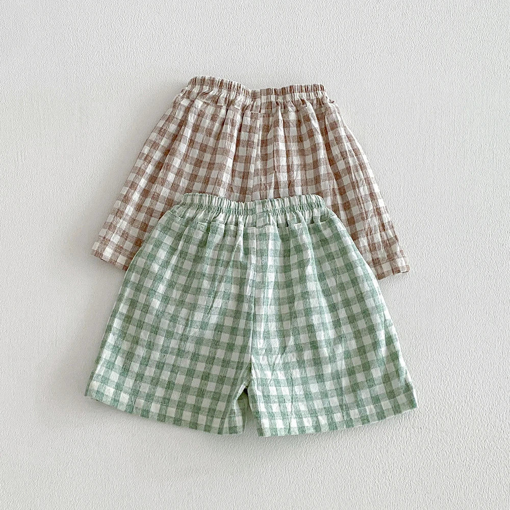 Linen Cotton Plaid Shorts