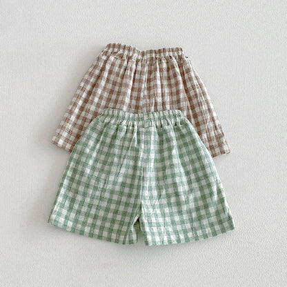Linen Cotton Plaid Shorts