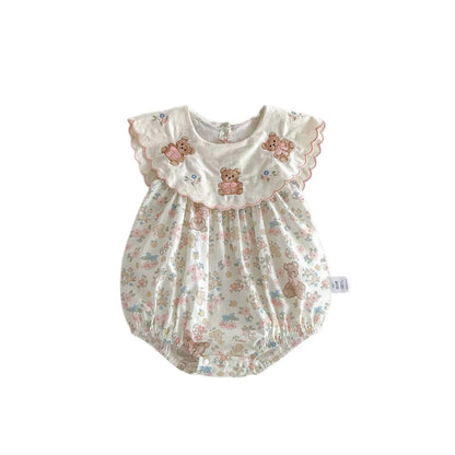 Little Bear Embroidery Collar Romper