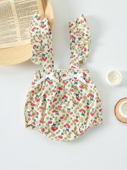 Cherry Ribbon Suspender Romper