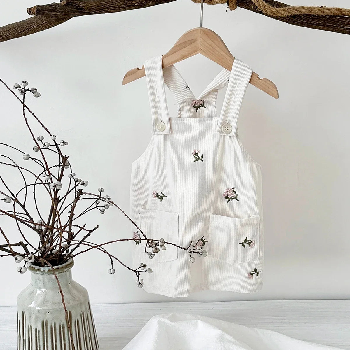Flower Embroidery Suspender Dress