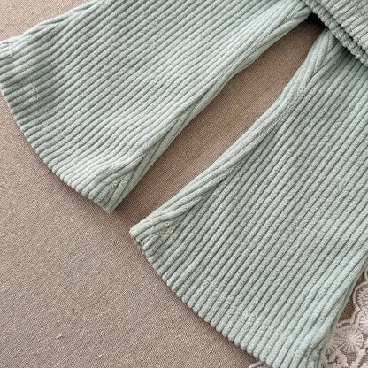Corduroy Color block Pants Set