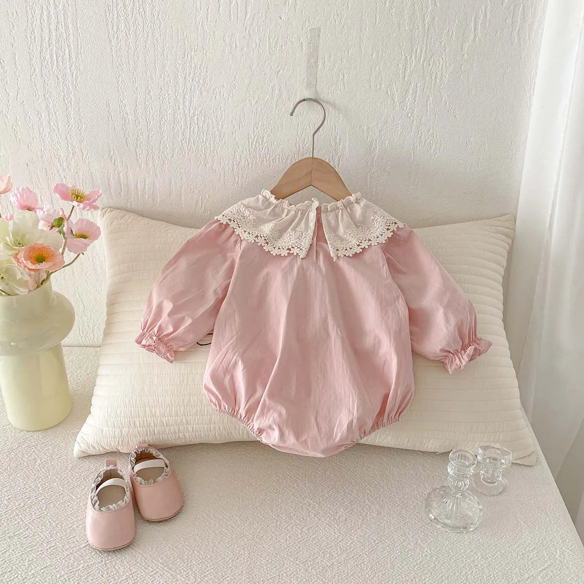 Lace Collar Ribbon Romper