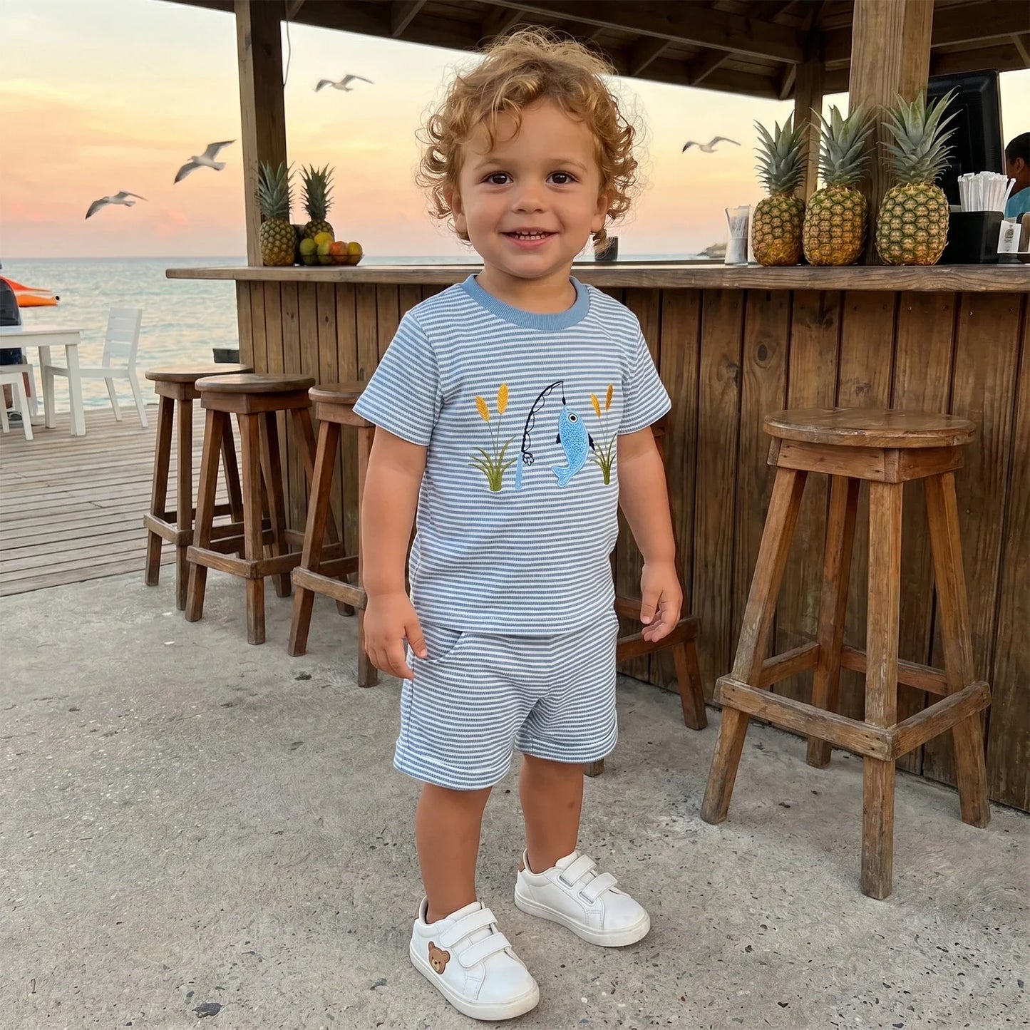 Striped Go Fish Shorts Set