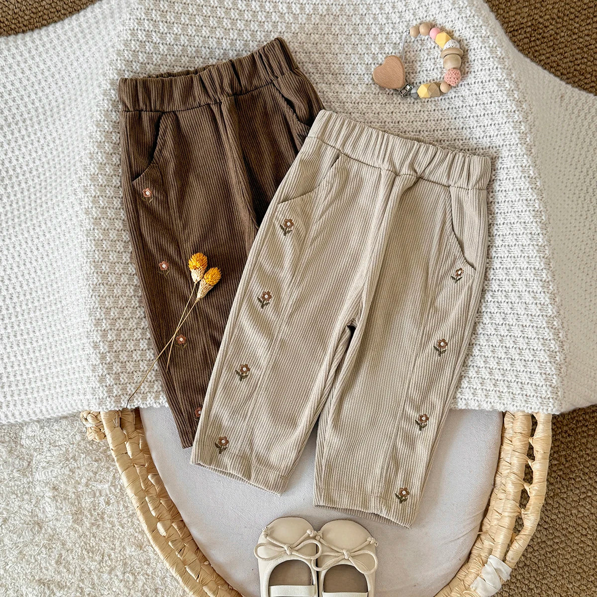 Floral Side Corduroy Pants
