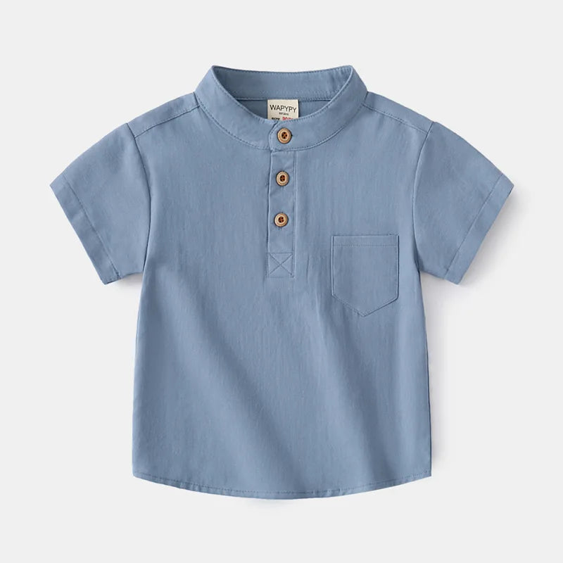 Stand Collar Solid Cotton Shirt
