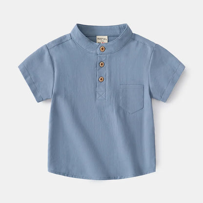 Stand Collar Solid Cotton Shirt